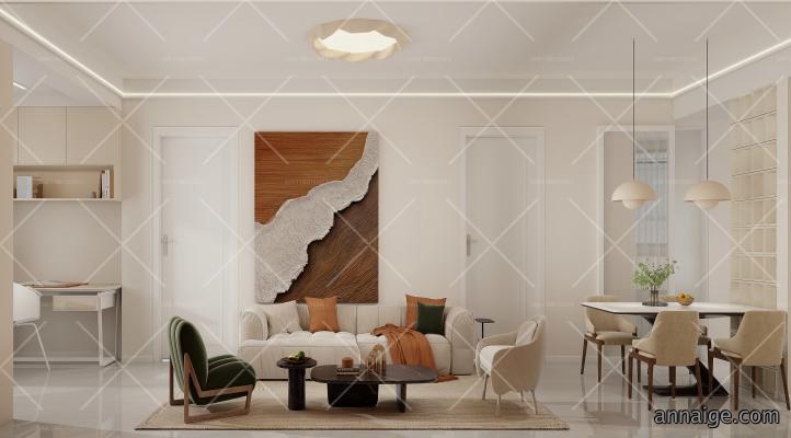 聚通装潢设计案例-杨浦区荟和新苑51平奶油原木风效果图案例