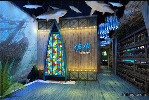 聚通装潢设计案例-浙江金华佐祐海鲜自助主题音乐餐厅2000㎡混搭装修效果